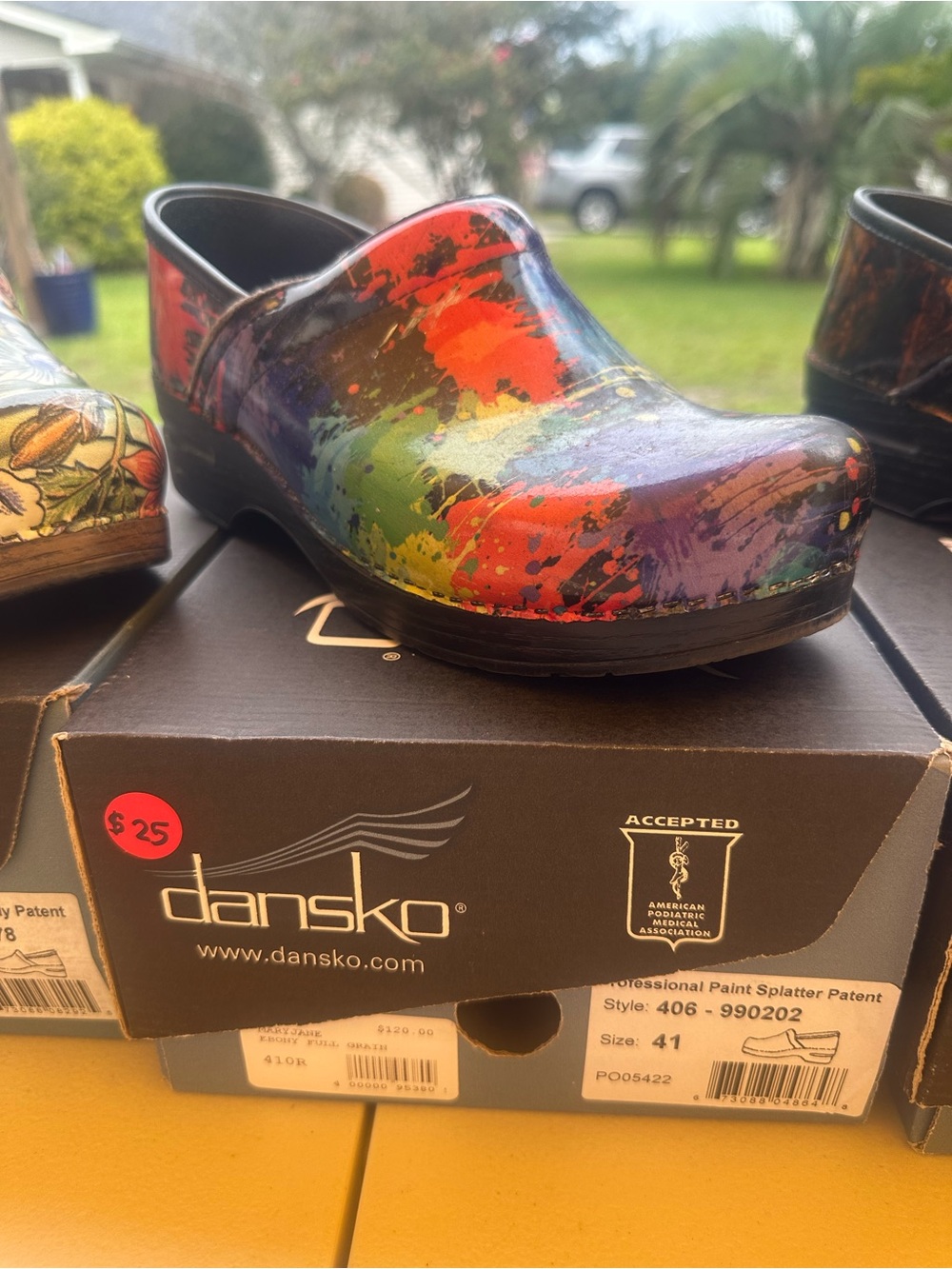 Dansko Black Clog with Multi-Color Paint Splatter